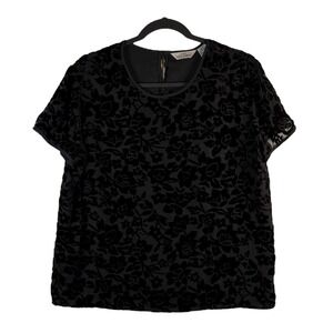 Vintage AKA Eddie Bauer Burnout Velvet Blouse Top Black Silk Blend‎ Large NWOT